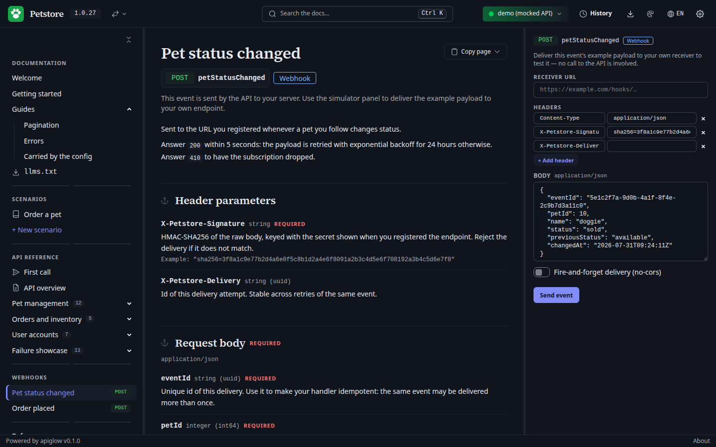 The Copy page menu button sitting beside an endpoint's title.
