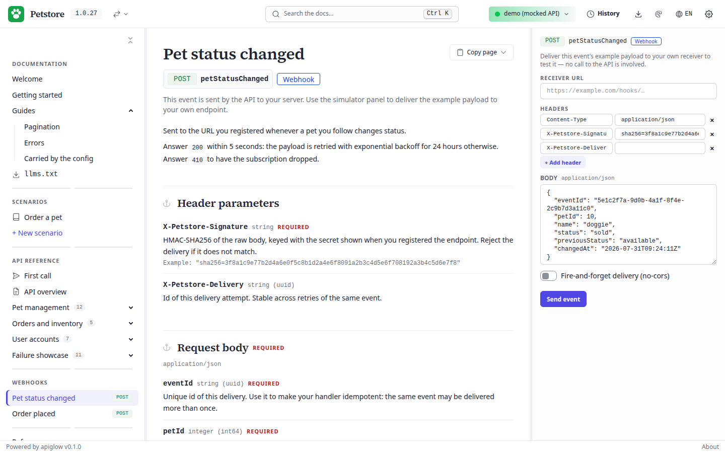 The Copy page menu button sitting beside an endpoint's title.